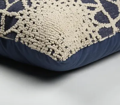 20" Blue and Ivory Hand Woven Abstract Indoor Outdoor Throw Pillow Cover With Texture