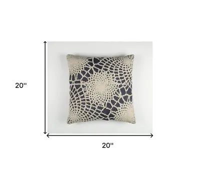 20" Blue and Ivory Hand Woven Abstract Indoor Outdoor Throw Pillow Cover With Texture