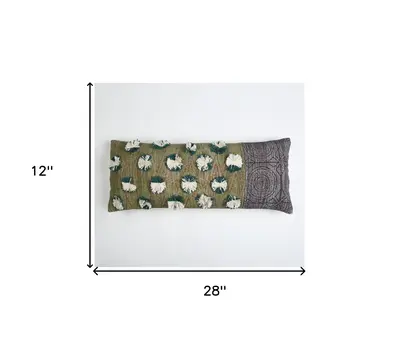 12" X 28" Beige and Green Abstract Cotton Throw Pillow Cover With Fringe