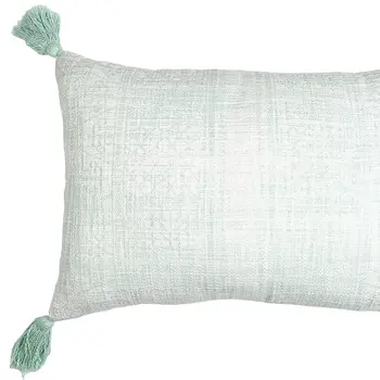 16" X 24" Mint Green Hand Woven Indoor Outdoor Throw Pillow Cover With Tassels