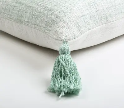 16" X 24" Mint Green Hand Woven Indoor Outdoor Throw Pillow Cover With Tassels