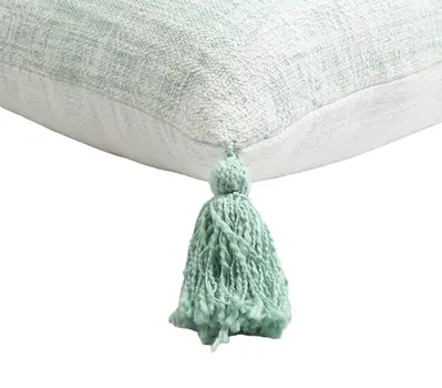 16" X 24" Mint Green Hand Woven Indoor Outdoor Throw Pillow Cover With Tassels