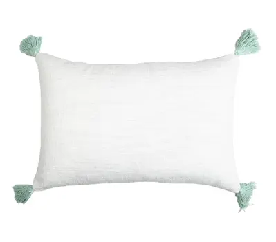 16" X 24" Mint Green Hand Woven Indoor Outdoor Throw Pillow Cover With Tassels