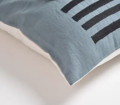 18" Blue and White Patchwork Cotton Throw Pillow Cover With Embroidery