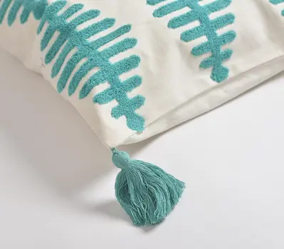 18" Teal and White Geometric Cotton Throw Pillow Cover
