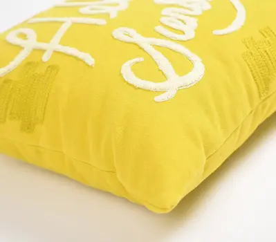 16" Yellow and White Cotton Throw Pillow Cover With Embroidery