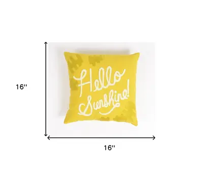 16" Yellow and White Cotton Throw Pillow Cover With Embroidery