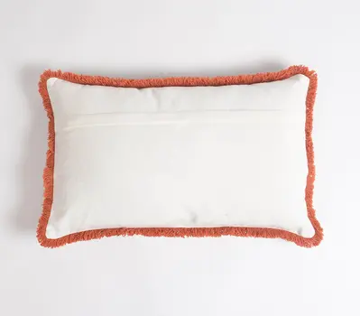 12" X 20" Orange and White Chevron Cotton Blend Throw Pillow Cover With Fringe