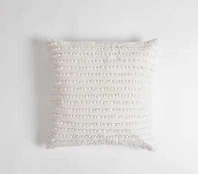 18" White Striped Cotton Throw Pillow Cover
