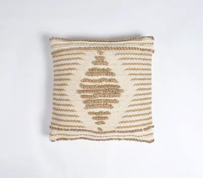 18" Beige and Brown Diamond Cotton Blend Throw Pillow Cover