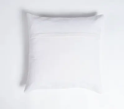 18" Blue and White Abstract Cotton Throw Pillow Cover With Embroidery