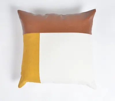 18" Brown and White Patchwork Cotton Blend Throw Pillow Cover