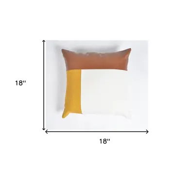 18" Brown and White Patchwork Cotton Blend Throw Pillow Cover