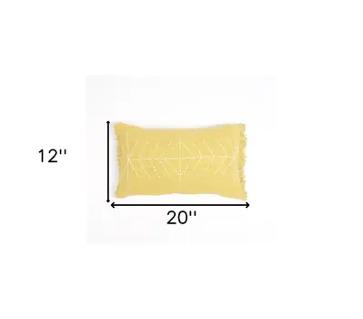 12" X 20" Yellow and White Geometric Cotton Throw Pillow Cover With Embroidery, Fringe