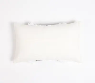 12" X 20" Black and White Patchwork Cotton Blend Throw Pillow Cover With Shag