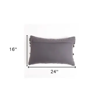 16" X 24" Brown and White Striped Cotton Blend Throw Pillow Cover With Tufts