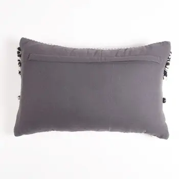 16" X 24" Brown and White Striped Cotton Blend Throw Pillow Cover With Tufts