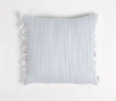 Set of Two Gray and White Linen Cotton Throw Pillow Cover With Tassels
