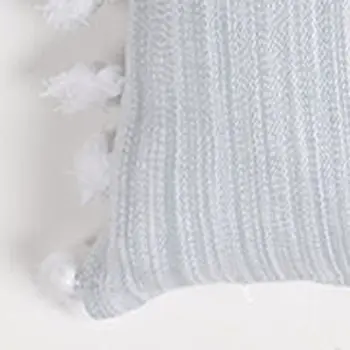 Set of Two Gray and White Linen Cotton Throw Pillow Cover With Tassels
