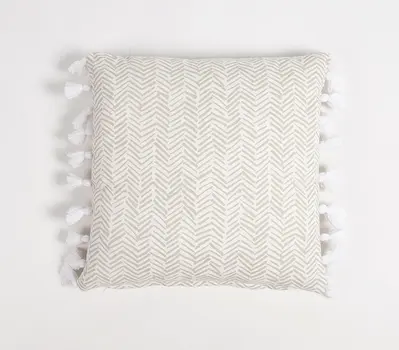 Set of Two Brown and White Chevron Cotton Throw Pillow Cover With Tassels