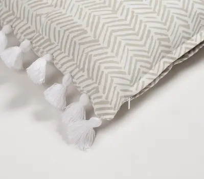 Set of Two Brown and White Chevron Cotton Throw Pillow Cover With Tassels