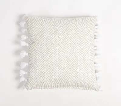 Set of Two Brown and White Chevron Cotton Throw Pillow Cover With Tassels