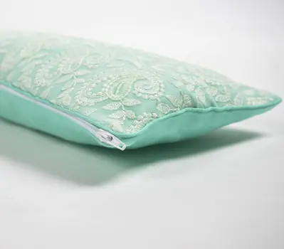 6" X 14" Blue Green Paisley Cotton Throw Pillow Cover With Embroidery