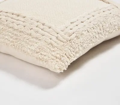 18" Beige Cotton Blend Throw Pillow Cover With Fringe