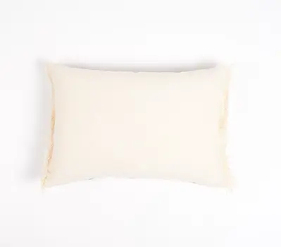 14" X 20" Green and Ivory Chevron Cotton Throw Pillow Cover With Embroidery, Fringe