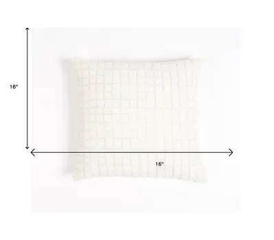 16" Beige and Gray Geometric Cotton Throw Pillow Cover With Embroidery