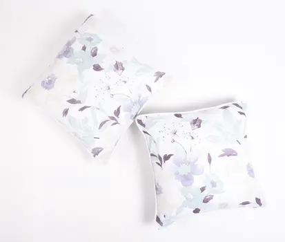 Set of Two 18" Purple and White Cotton Throw Pillow Covers