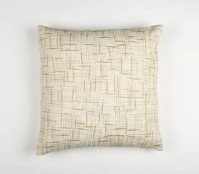 18" Beige and Gold Handmade Abstract Indoor Outdoor Throw Pillow Cover With Embroidery