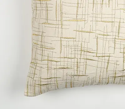 18" Beige and Gold Handmade Abstract Indoor Outdoor Throw Pillow Cover With Embroidery