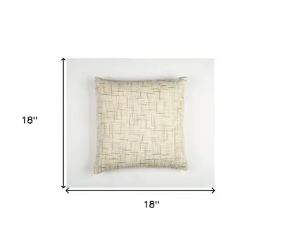 18" Beige and Gold Handmade Abstract Indoor Outdoor Throw Pillow Cover With Embroidery