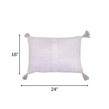 16" X 24" Purple and White Abstract Cotton Throw Pillow Cover With Tassels