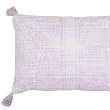 16" X 24" Purple and White Abstract Cotton Throw Pillow Cover With Tassels