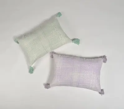 16" X 24" Purple and White Abstract Cotton Throw Pillow Cover With Tassels