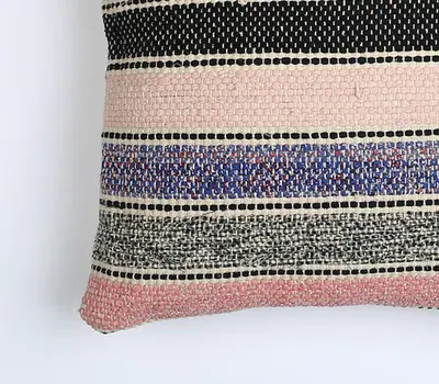 18" Beige and Black Striped Cotton Throw Pillow Cover