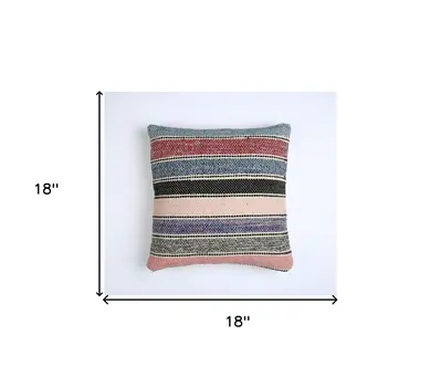 18" Beige and Black Striped Cotton Throw Pillow Cover