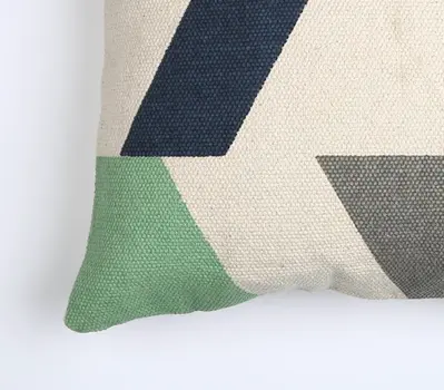 20" Beige Blue and Green Handmade Geometric Indoor Outdoor Throw Pillow Cover
