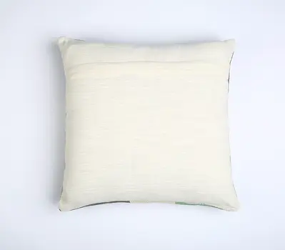 20" Beige Blue and Green Handmade Geometric Indoor Outdoor Throw Pillow Cover