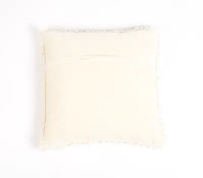 18" Off White Cotton Blend Throw Pillow Cover With Tassels