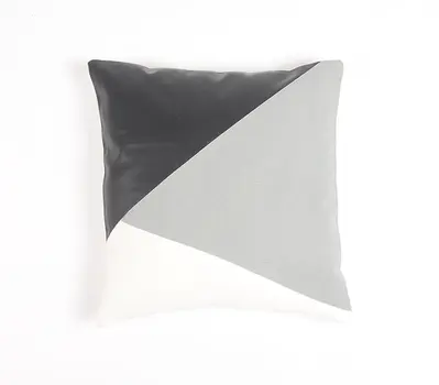 18" Gray and White Patchwork Cotton Blend Throw Pillow Cover