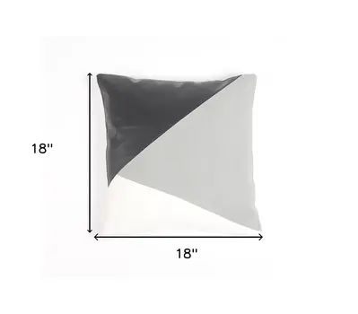 18" Gray and White Patchwork Cotton Blend Throw Pillow Cover
