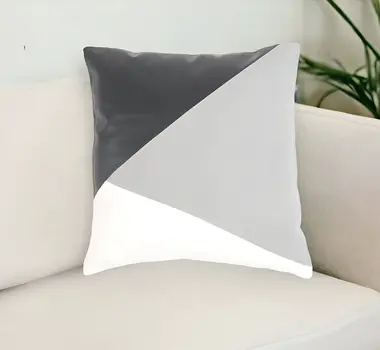 18" Gray and White Patchwork Cotton Blend Throw Pillow Cover
