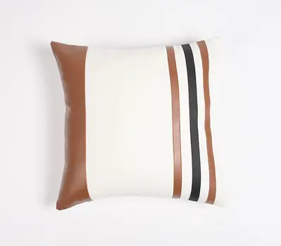 18" Brown and White Striped Cotton Blend Throw Pillow Cover