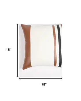 18" Brown and White Striped Cotton Blend Throw Pillow Cover
