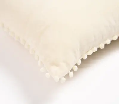 18" Off White Cotton Blend Throw Pillow Cover With Pom Poms
