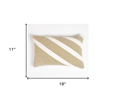 11" X 19" Brown and White Striped Cotton Throw Pillow Cover
