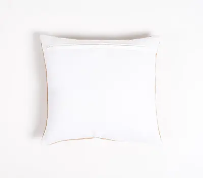 16" Beige and White Jute Throw Pillow Cover With Embroidery